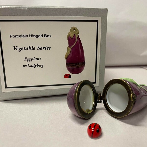 Vegetale Series Eggplant with Ladybug trinket hinged box PHB collection Porcelain Midwest of cannon falls
