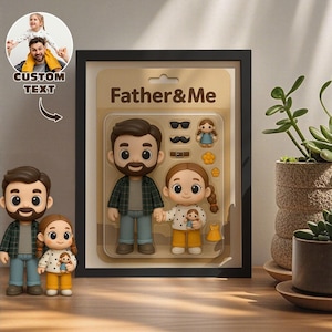 Ritratto di personaggio personalizzato in design scatola giocattolo – Foto di cartone animato individuale come stampa piatta in una cornice da collezione