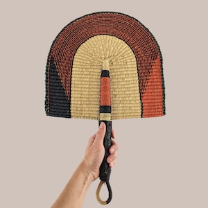 Zendi Bolga Fan - Black and Orange | Wall Decor | Hanging Wall Art | Personal Fan | Tribal Decor | Handmade in Ghana | Basket | Gift for Mom