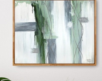 Green & Gray Abstract Art PRINT, Modern Home Decor