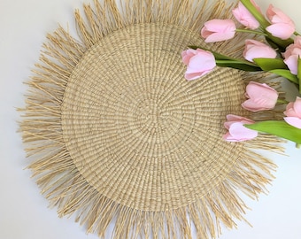 Set of 2 Handwoven Elephant Grass Single Trivet: Ghana, African Decor (20")