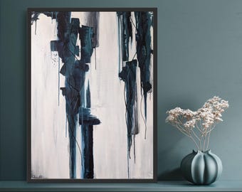 Navy Abstract Art Print, Modern Home or Office Decor