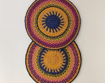 Set of 2 Handwoven African Placemats: Colorful Ghana Elephant Grass Table Decor