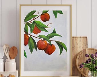Apples Art Print, Abstract Fruit Painting, Summer Home Decor