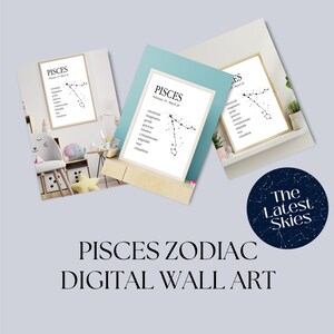 Pisces Zodiac Wall Art Print with Personality Traits, Pisces Zodiac Art, Astrology Wall Art, Astrology Gifts, Astrology Christmas Gift