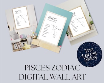 Pisces Zodiac Wall Art Print with Personality Traits, Pisces Zodiac Art, Astrology Wall Art, Astrology Gifts, Astrology Christmas Gift