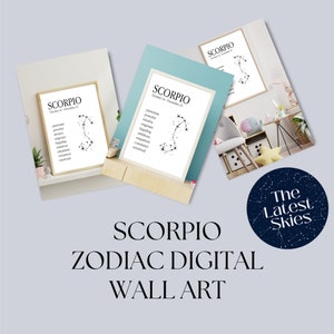 Scorpio Zodiac Wall Art Print with Personality Traits, Scorpio Zodiac Art, Astrology Wall Art, Astrology Gifts, Astrology Christmas Gift