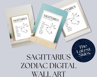 Sagittarius Zodiac Wall Art Print with Personality Traits, Sagittarius Art, Astrology Wall Art, Astrology Gifts, Astrology Christmas Gift