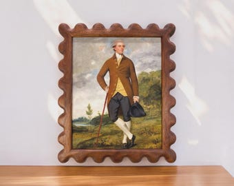 walnut wood picture frame hand carved in Los Angeles "Large Wiggle" profile