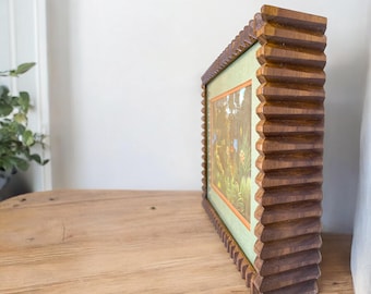 custom made  'Tall Deco Groove' hand carved walnut picture frame with French cleat.
