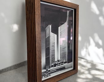 fluted hand carved walnut custom picture frame - profile 130 "Skinny Bellows"