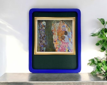 electric cobalt blue rounded corner bass wood picture frame hand carved in Los Angeles