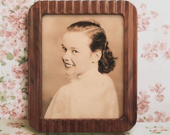 hand carved walnut picture frame 'Curtain' or 'Ribbon' carving style