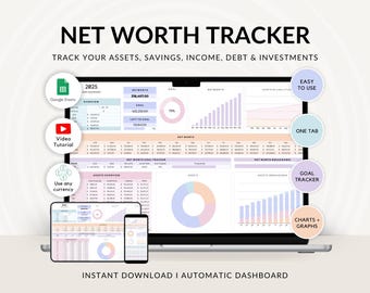 Net Worth Tracker: Finance Goal Planner Google Sheets (Digital Download)