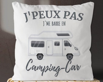 COUSSIN Camping-car humoristique tout doux : J'peux pas j'me barre en Camping-Car gris, Personnalisé avec votre camping-car, van ou fourgon