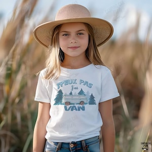 Baby or child vanlifer T-shirt &quot;I can&#39;t, I have a van&quot; in cotton. Personalize the design of the van, van, or caravan. Printed in France