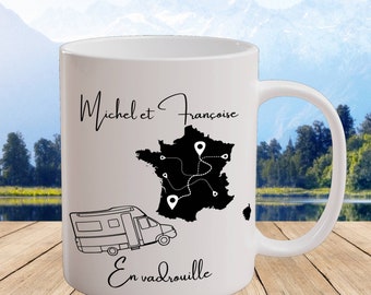 Ceramic mug 330ml On the move for camper van, Cup for personalized gift with your first name and camper van or van, wide choice of mug