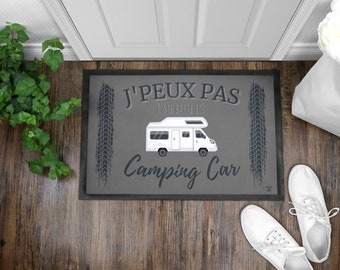 Paillasson J'peux pas j'me barre en camping-car . Véhicule personnalisé : van, caravane, fourgon, camping, campingcar au choix.Tapis 60x40cm