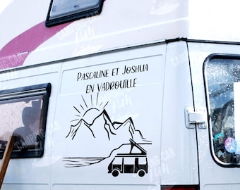 Autocollant Voiture Ours & Montagnes - Noir, 100x28 Cm - Vinyle Résistant - Pour Camping-car, Van, SUV - Déco Extérieure