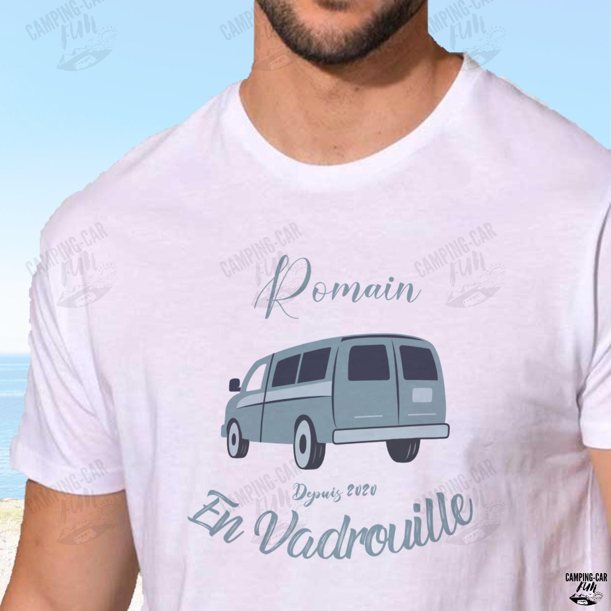 Campervan name T-shirt. Personalized cotton T-shirt. Printed in France.