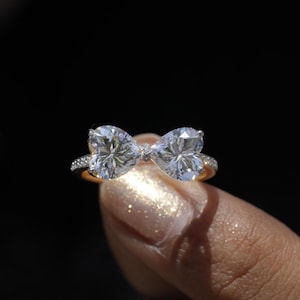Heart Cut CZ Diamond Engagement Ring Yellow Gold Plated Wedding Ring Heat Cut Simulated Diamond Ring Proposal Ring Minimalist Promise Ring