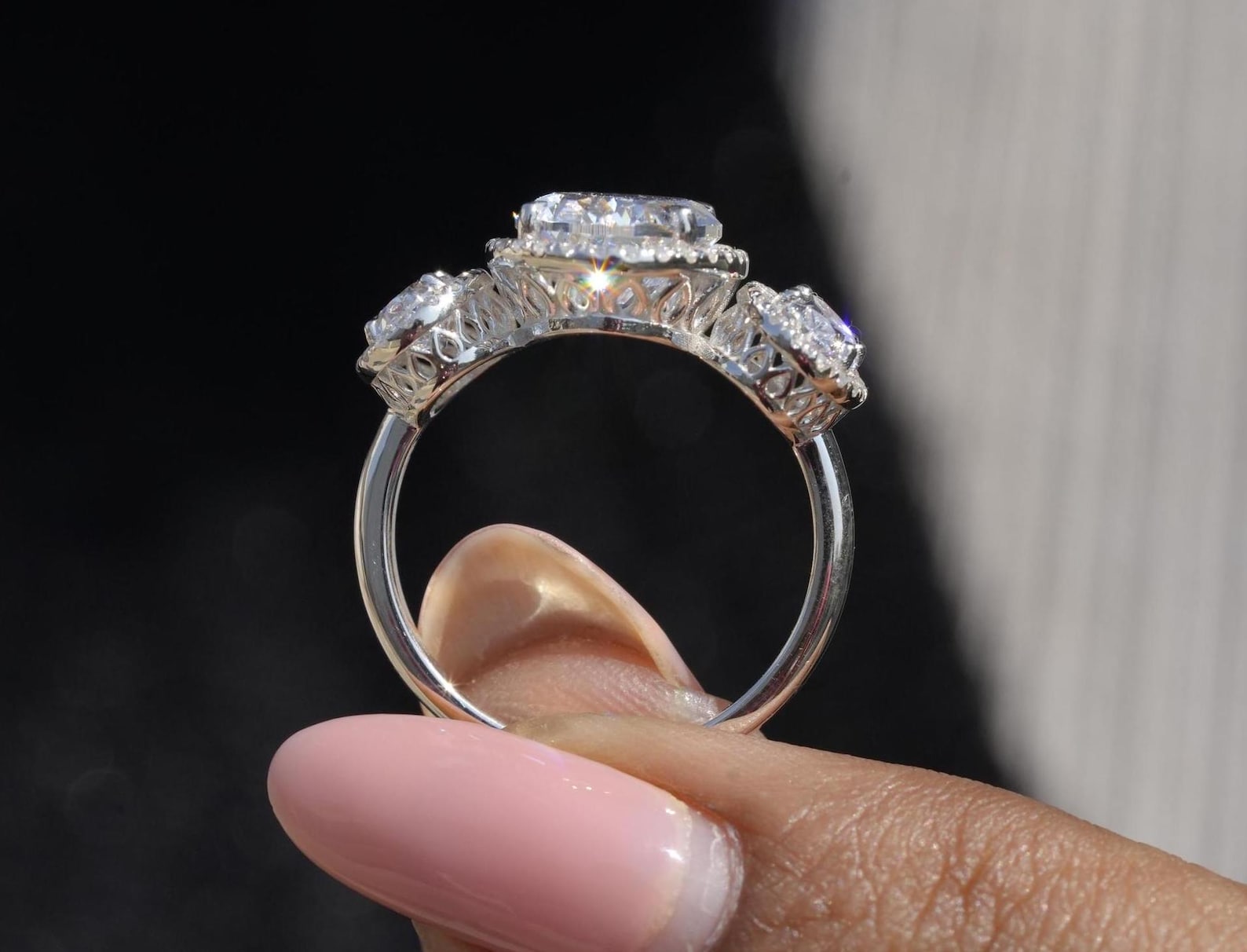 4CT Oval Three Stone Engagement Ring Oval CZ Diamond Ring Wedding Ring ...