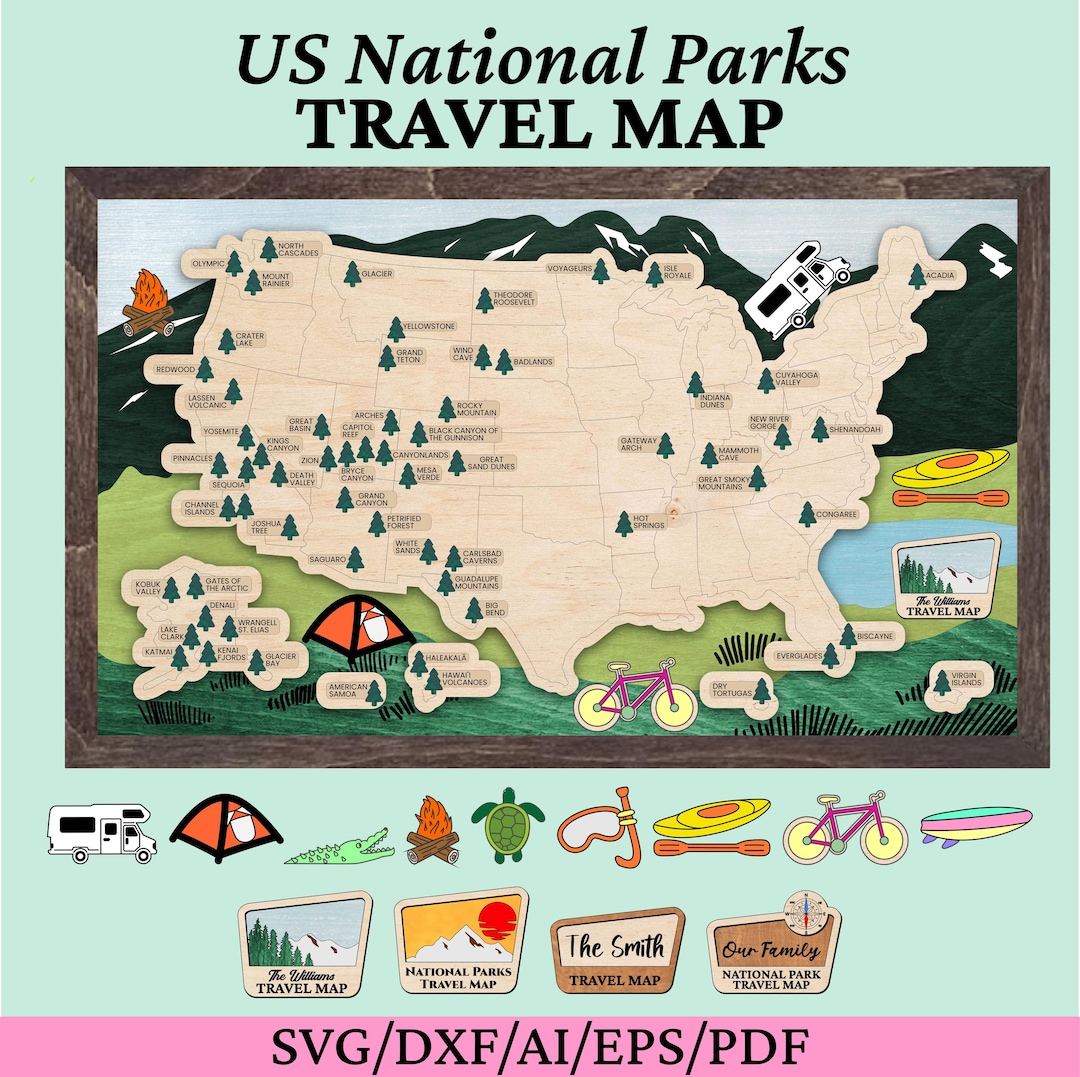 Laser Cut United States National Parks Travel Map SVG DXF File - Etsy