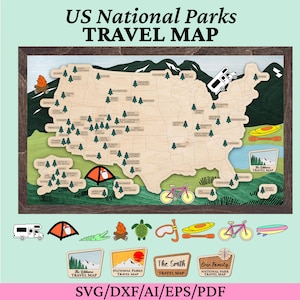 Laser Cut United States National Parks Travel Map SVG DXF File