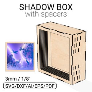 File tagliato al laser della cornice Shadow box con distanziatori - File SVG 3D Light box per Glowforge