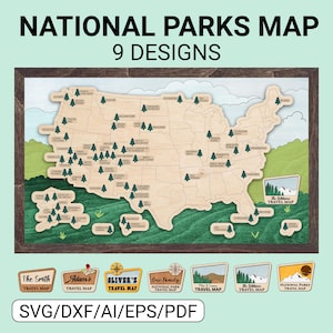 USA National Park Travel Map SVG Laser Cut File for Adventure Lover Wedding Gift Home Decor Housewarming Gift for Couple