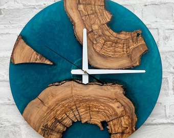 Unique Olive Wood Epoxy Wall Clock - Modern Wall Decor, Handmade Gift for Her, Unique Wall Decoration, Modern Home Decor Gift