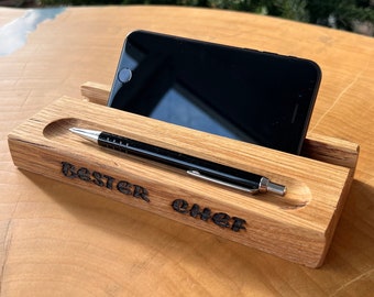 Personalized Wooden Desk Organizer with Smartphone and Tablet Holders - Perfect Gift Colleague  - Engraving Option - Phone Stand, Pen Holder