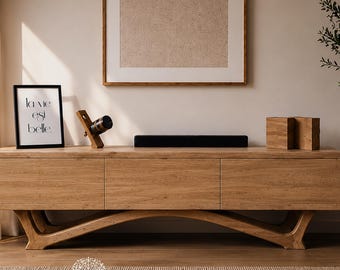 Solid Wood Console Table "Leone" with Drawers, TV Lowboard, Solid Wood Sideboard Cupboard, Oak Console Table with Storage, Unique Side Table