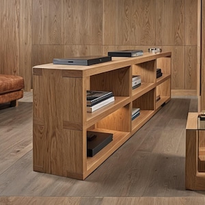 Lowboard "Lennon" solid oak, modern Scandinavian sideboard, TV furniture, living room console table, bookcase, sideboard