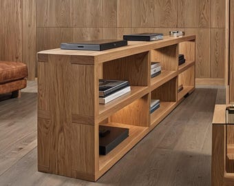 Lowboard "Lennon" solid oak, modern Scandinavian sideboard, TV furniture, living room console table, bookcase, sideboard