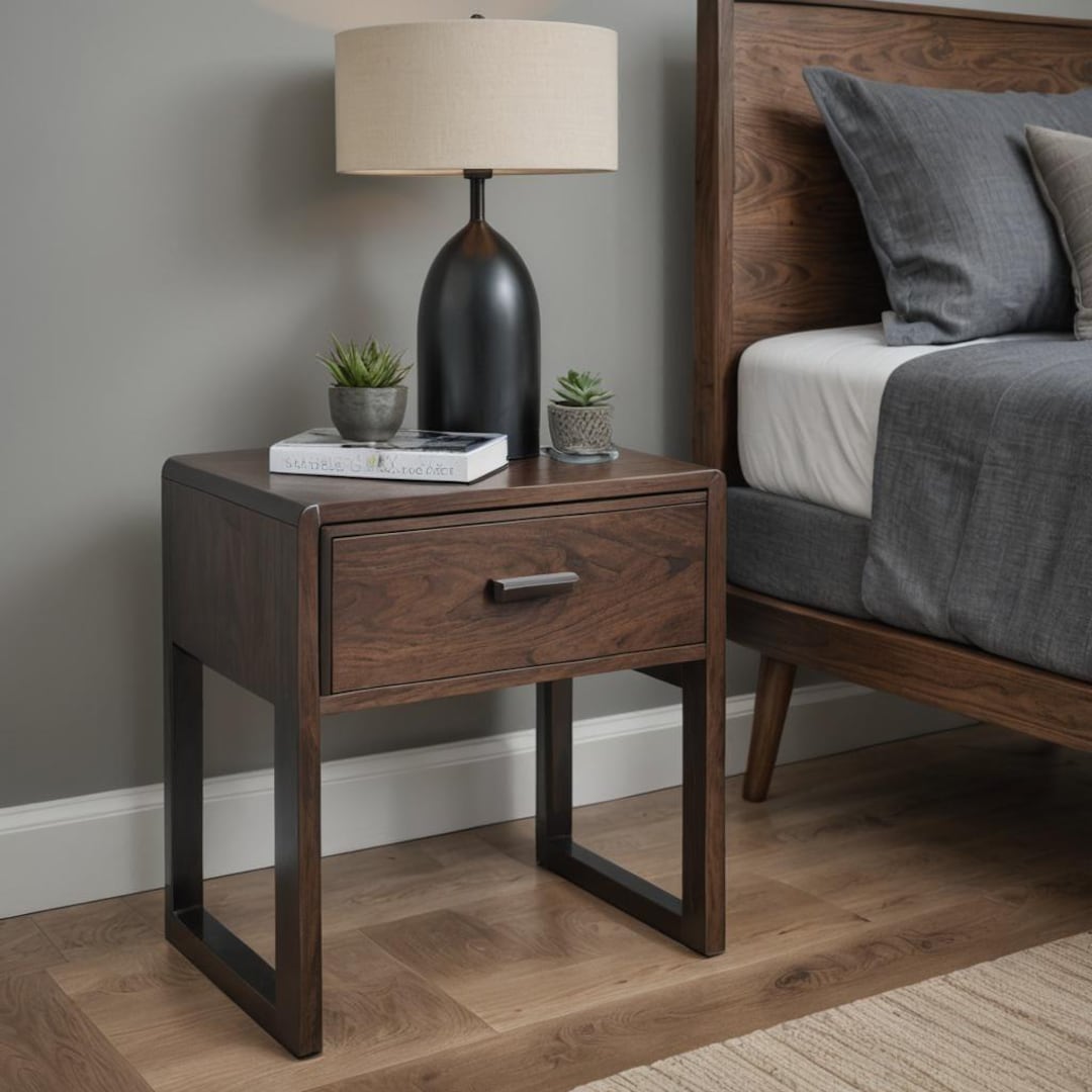 Solid Wood Bedside Table in Oak and Walnut, Modern Bedside Table With ...