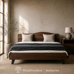 Solid Walnut Bed Frame and Headboard "Beethoven", Solid Walnut Bed, 100% Natural Live Edge, Sizes Single/Twin XL/Full/Queen/California King