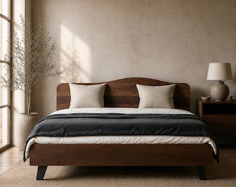 Solid Walnut Bed Frame and Headboard "Beethoven", Solid Walnut Bed, 100% Natural Live Edge, Sizes Single/Twin XL/Full/Queen/California King