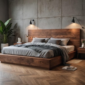 Solid wood bed / oak walnut bed / wooden bed / oak bed / real wood bed