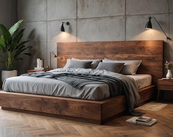 Cama de madera maciza / Cama de roble y nogal / Cama de madera / Cama de roble / Cama de madera auténtica (agotada)
