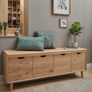 Banc à chaussures « Landon », banc à chaussures en chêne massif, étagère à chaussures avec siège, banc à chaussures, étagère à chaussures, buffet, meuble bas