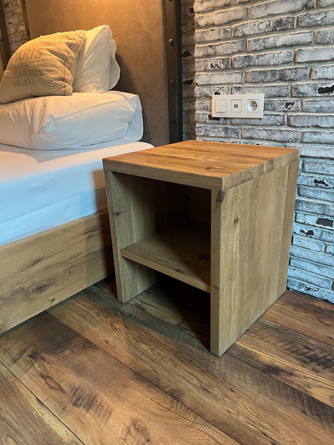 Solid Wood Bedside Table in Oak and Walnut, Modern Bedside Table With ...