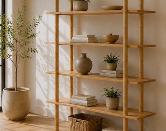 Solid oak wood shelf "Solis" – Handmade, minimalist, modern bookshelf, room divider in a plug-in system
