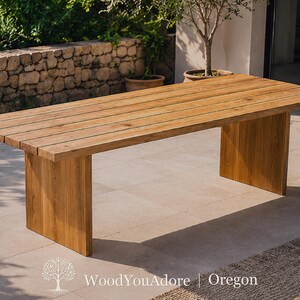 Solid wood garden table "Oregon" outdoor oak, wooden table with wooden frame, made to measure, customizable, modern, dining table garden