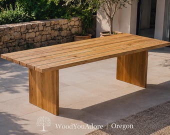 Massivt trädgårdsbord "Oregon" utomhus i ek, träbord med träram, måttbeställt, anpassningsbart, modernt, matbord för trädgården