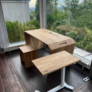 Height-adjustable desk / side table / sit-stand table / real wood table / natural wood table / office furniture / home office