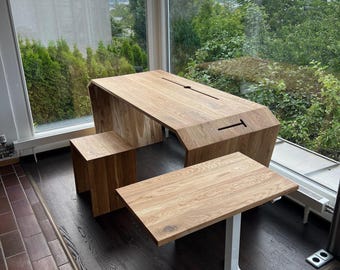 Höhenverstellbarer Schreibtisch / Beistelltisch / Sitz- Stehtisch / Echtholz Tisch / Naturholz Tisch / Büromöbel / Home Office