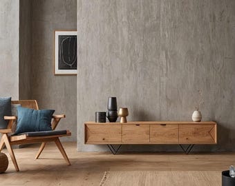 Aparador bajo de roble / consola de nogal / mueble de TV / mueble de salón / consola de madera maciza