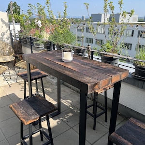 Rustic Reclaimed Wood Bar Table and Stools Set | Handcrafted Garden & Patio Furniture | Outdoor Terrace Dining Furniture
