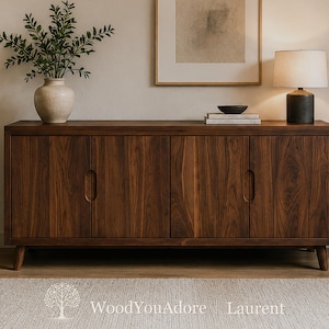 Dressoir "Laurent", massief walnoothout, modern Scandinavisch dressoir, tv-meubel, consoletafel voor de woonkamer, boekenkast, dressoir